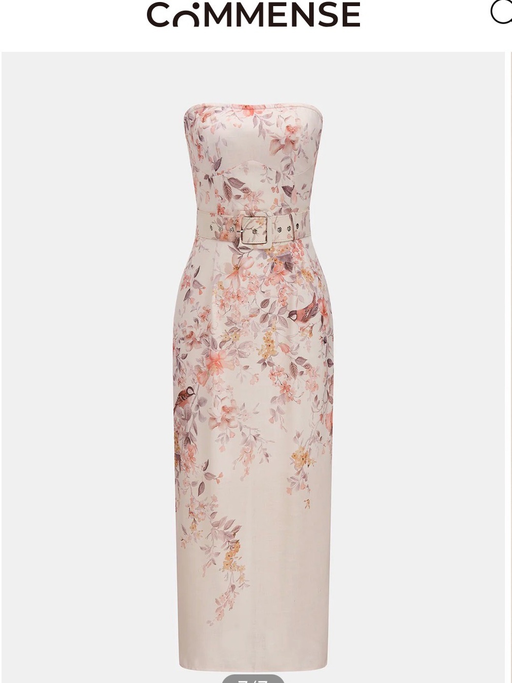 Commense Strapless Floral Midi Dress in Blush Pink and Peach